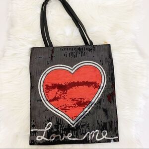 Love Me Fashion Sequin Tote Bag, Black/Red